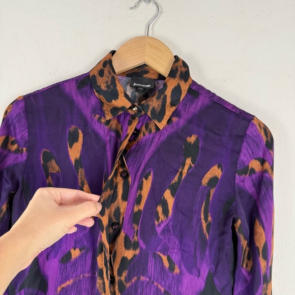 Just Cavalli Purple Leopard Button Down Blouse - Picture 3 of 13